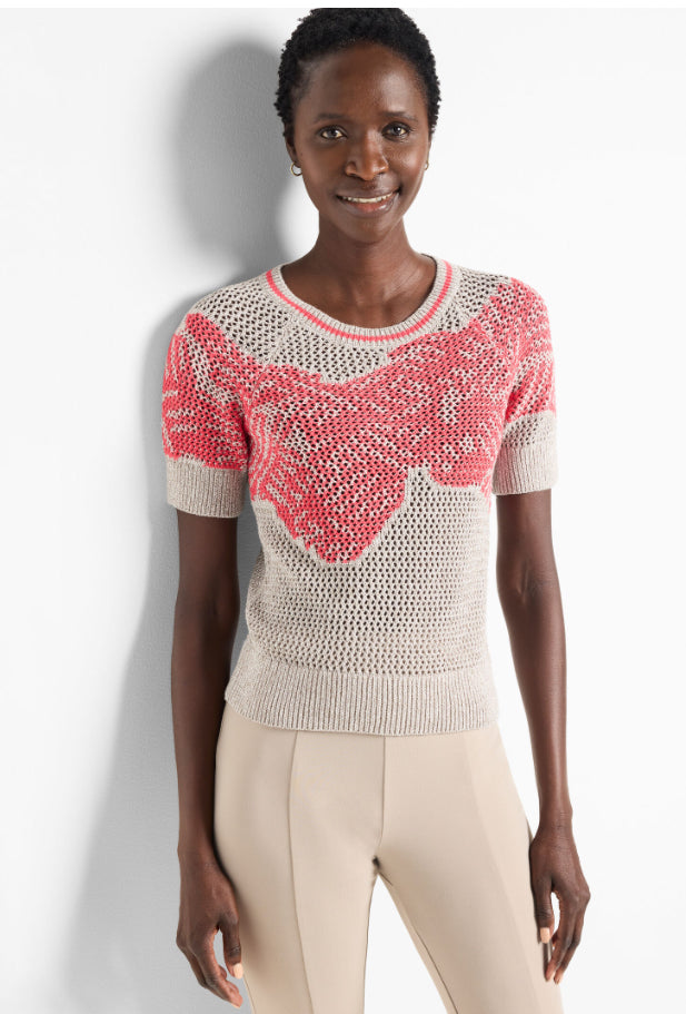 Nic+Zoe Dancing Mesh Short Sleeve Sweater