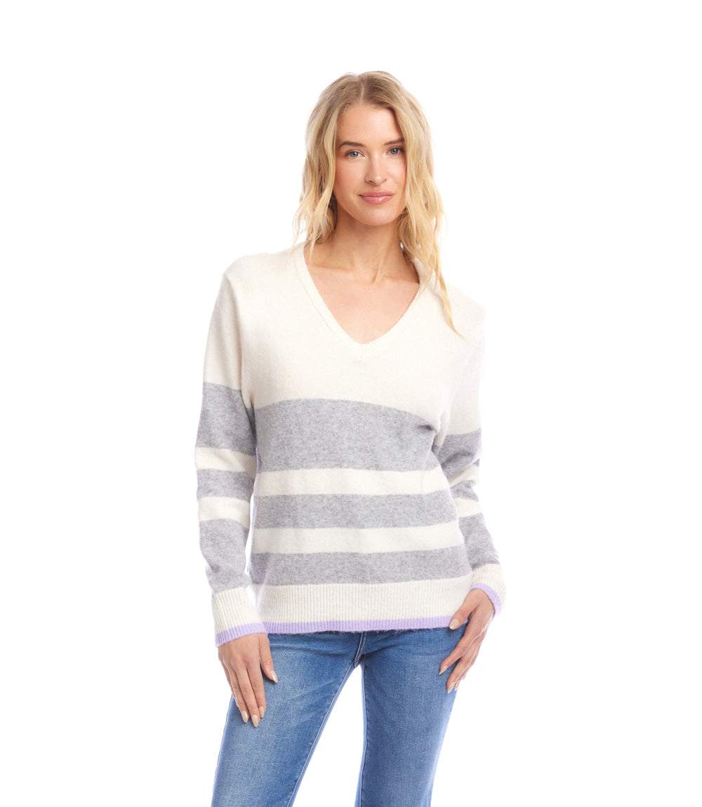 Karen Kane Striped V-Neck Sweater